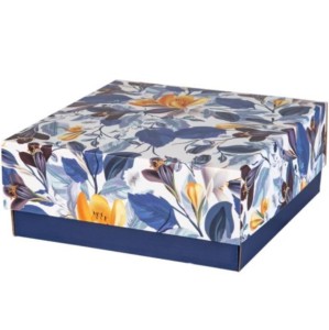 pudełko 200x200x85mm Kwiaty Granatowe