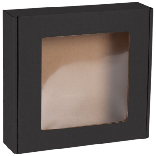 Czarne pudełko fasonowe z okienkiem 200x200x50mm box na prezent, pudełko z okienkiem, czarne pudełko, opakowanie na prezent z Okienkiem